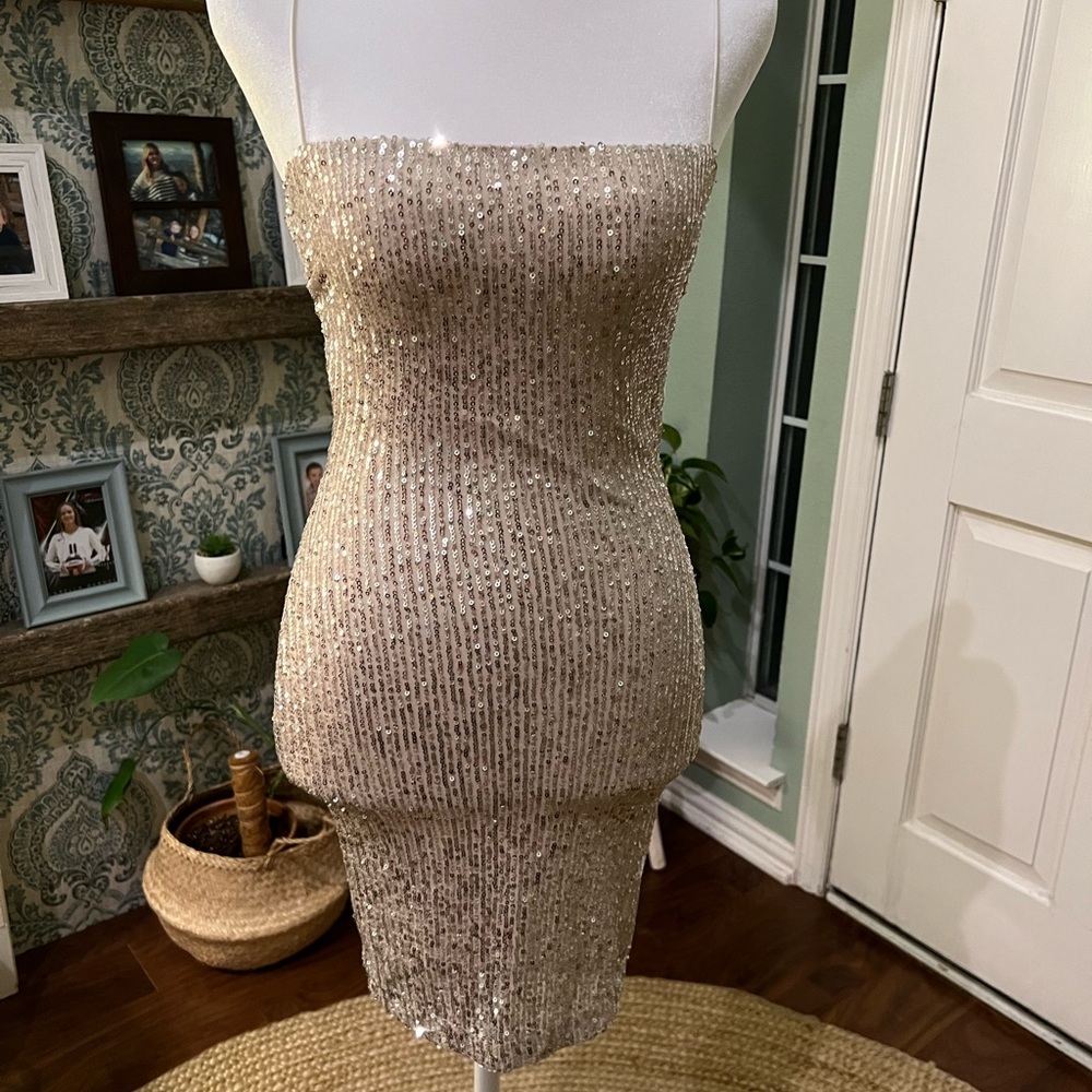 Windsor Strapless Sequin Dress in Champagne. EUC worn once